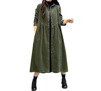 AMDOLE Backless Casual Dress Women Simple Coats Solid Color Long Sleeve Corduroy Inspiration Thick Wrinkled Plus Size Coats Long Summer Dress for Women Green