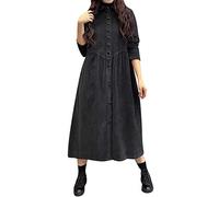 AMDOLE Backless Casual Dress Women Simple Coats Solid Color Long Sleeve Corduroy Inspiration Thick Wrinkled Plus Size Coats Long Summer Dress for Women Black