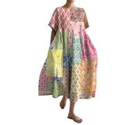 AMDOLE Boho Dresses for Women UK Design Printed Casual Loose Dress with Pocket Dress with Sleeves for Women Plus Size (Pink, XL)