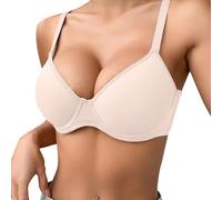AMDOLE Bras for Women UK 2 Sizes Bigger Boost Bra Super maximise Push Up Thick Padded Women's Plus Size Wireless Bras Plunge V Neck Breathable Comfort for Everyday & Sleep Wear Khaki #1 90C