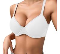 AMDOLE Bras for Women UK 2 Sizes Bigger Boost Bra Super maximise Push Up Thick Padded Women's Plus Size Wireless Bras Plunge V Neck Breathable Comfort for Everyday & Sleep Wear White #1 80C