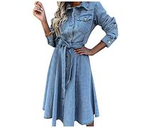 AMDOLE Button Front Dress Women's Short Midi Sleeve Slim Fashion Dress 2021 Denim Summer Women's Dress Fashion Casual Party Dresses Daily Wear Dresses for Women