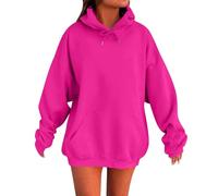 AMDOLE Cardigans For Women Uk Oversized Hoodie Women Pullover Long Sleeve Sweatshirt Solid Color Casual Loose Hooded Jackets Thermal Fleece Jacket Women Plus Size With Pockets Ladies Tops Hot Pink-A L