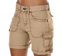 AMDOLE Cargo Shorts Women Lightweight Summer Workout Bermuda Shorts Elastic Waist Cargo Short Women's Baggy Hiking Walking Running Pants with Pockets KH2 L