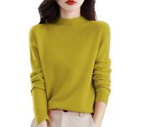 AMDOLE Cashmere Jumpers for Women UK Women's Semi Turtleneck Sweater Long Sleeve Solid Color Pullover Knitted Jumper Ladies Autumn Winter Warm Loose Sweaters Yellow XL