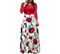 AMDOLE Casual Maxi Dresses for Women Dress Long Casual Sleeve Dress Floral Long Maxi Ladies Women Print Fashion Boho Women's Dress Womens Summer Casual Dresses Red
