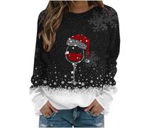 AMDOLE Christmas Jumpers for Women Uk Glitter Xmas Printed Sweatshirt Long Sleeve Crewneck Sweaters Winter Oversized Pullover Novelty Funny Graphic Tops Black #2 L