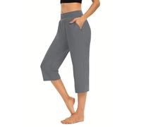 AMDOLE Cropped Leggings for Women UK Capri Trousers Ladies Soft 3/4 Length Cropped Pants High Waist Stretch Bottoms Summer Golf Joggers Leggings with Pockets Elegant Trouser Office Business Grey L