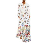 AMDOLE Dress for Women Casual Elegant Point Print Sleeve Dress O-Neck Dress Women Vintage Maxi Wave Bohe Long Women's Dress Comfortable Dress