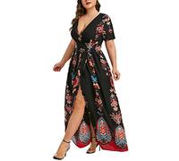 AMDOLE Dresses for Small Women Casual Dress V-Neck Printed Long Sleeve Fashion Short Plus Size Women Women's Dress Cotton Dress Black