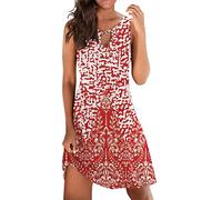 AMDOLE Fashion Summer Mini Dress for Women Summer Loose Dress Sleeveless Floral Print V Neck Hollow Out Beach Dress Dresses for Women Orange