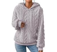 AMDOLE Fleece Hoodie Women Fluffy Fuzzy Pullover Sherpa Hooded Sweatshirt Winter Warm Teddy Soft Jumper Plush Comfy Hoodies Ladies Casual Loose Thick Sweatshirts Tops Plus Size Grey 3XL
