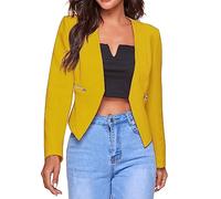 AMDOLE Formal Cardigan Women's Casual Jackets Suit Long Sleeve Zipper Cardigan Business Office Short Coat Long (Yellow, XL)