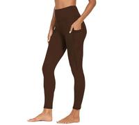 AMDOLE Gym Leggings for Women with Pockets High Waisted Leggings Soft Elastic Tummy Control Slim Trousers Ladies Sports Workout Running Yoga Pants Coffee XXL