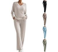 AMDOLE Gym Set, Women's Co Ord Trouser Sets, 2 Piece Lounge Set, Preppy Clothes, Beige-1, XL