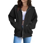 AMDOLE Ladies Hoodies Women'S Zip Up Hoodie Solid Color Sweatshirt Women Tops Long Sleeves Casual Fashion Loose Lightweight Jumpers Hooded Jackets With Pockets Black M
