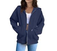 AMDOLE Ladies Hoodies Women'S Zip Up Hoodie Solid Color Sweatshirt Women Tops Long Sleeves Casual Fashion Loose Lightweight Jumpers Hooded Jackets With Pockets Navy Xl