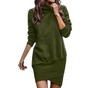 AMDOLE Long Wrap Dress Womens Casual Sweatshirt Dress Long Sleeve Mock Neck Wrap Hem Loose Fall Winter Long Pullover Dresses Tummy Hiding Dresses for Women Green
