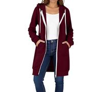 AMDOLE Long Zipped Hoodies for Women UK Women's Oversized Double Zippered Longline Hoodie Solid Color Hooded Sweatshirts Fleece Jackets Long Sleeve Tops Casual Loose Fit Hoody