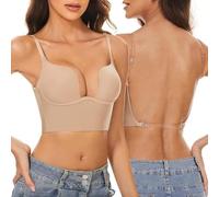 AMDOLE Low Back Bras for Women-Invisible Backless Bra-Seamless Secret Push Up Deep Plunge Bra Lightly Lined Open Back Multiway Halter Bras Beige M