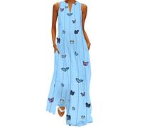 AMDOLE Maxi Dress Long Sleeve Women Vintage Daily Casual Sleeveless Striped Butterfly Printed Summer Dress Dress Wrap