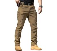 AMDOLE Mens Cargo Trousers UK Stretch Tactical Work Pants Multi-Pocket Elastic Waist for Hiking Outdoor Camping Casual Lightweight Durable Waterproof Trousers Brown-1 M