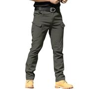 AMDOLE Mens Cargo Trousers UK Stretch Tactical Work Pants Multi-Pocket Elastic Waist for Hiking Outdoor Camping Casual Lightweight Durable Waterproof Trousers Grey-1 M