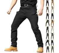 AMDOLE Mens Cargo Trousers UK Stretch Tactical Work Pants Multi-Pocket Elastic Waist for Hiking Outdoor Camping Casual Lightweight Durable Waterproof Trousers Black-1 M