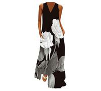 AMDOLE Mother of Bride Dresses Cami Maxi Print Sleeveless Party with Dress Women Summer Pockets V neck Dress Women's Dress Womens Short Sleeve Dresses Casual