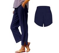 AMDOLE My-Orders Amazon UK Linen Trousers Women,Womens Linen Trousers with Elasticated Waist for Summer Cropped Trouser Wide Leg Lightweight with Pockets Casual Loose Holiday Beach Pants Navy, XL