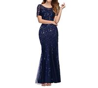 AMDOLE plus Formal Dress Womens Double V Neck Short Sleeve Dress Evening Prom Dress off The Shoulder Formal Gown Navy