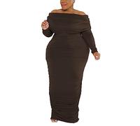 AMDOLE plus Size Ball Gown Solid Color Collar Fashion Sexy Large Size Women's Dresses Formal Evening Gowns for Women Coffee