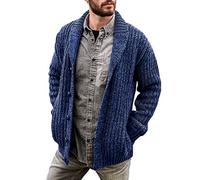 AMDOLE plus Size Long Coat Mens Cable Knit Cardigan Sweater Shawl Collar Loose Fit Long Sleeve Casual Cardigans Big And Tall Coat (Blue, XL)