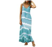 AMDOLE Ruffle Dress Women Maxi Sleeveless Loose Tie-Dye Casual Dress(S-5XL) Womens Gradient Neck Striped V Women's Dress Short Sleeve Loose T Shirt Dress Green