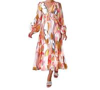 AMDOLE Summer Dresses for Women UK Elegant Fragmented Flower Large Long Dress Valentine's Dress Women (Pink, XL)