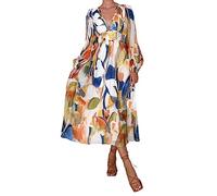AMDOLE Summer Dresses for Women UK Elegant Fragmented Flower Large Long Dress Valentine's Dress Women (Blue, XL)