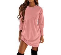 AMDOLE Summer Dresses Halter Women's Long Sleeve Mini Tunic Dress Casual Crewneck Loose Flowy Ruched Dresses Maxi Dresses Summer Pink