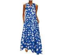 AMDOLE Summer Dresses Maxi Women Plus Size Print Daily Casual Sleeveless Vintage Bohemian V Neck Maxi Dress Sleeveless V Neck Maxi Dress Blue