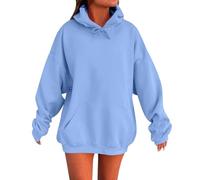 AMDOLE Summer Jackets For Women Uk Oversized Hoodie Women Pullover Long Sleeve Sweatshirt Solid Color Loose Hooded Jackets Thermal Fleece Jacket Women Plus Size With Pockets Ladies Tops Blue-A 5Xl