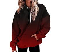 AMDOLE Sweatshirts For Women Uk Ladies Gradient Color Oversized Sweatshirts Long Sleeve Drawstring Pullover Tops Retro Print Jumper Shirts Ladies Blouses With Pockets Cute Loose Y2K Clothes L