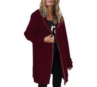 AMDOLE Sweatshirts For Women Uk Women'S Fall And Winter Hoodie Solid Long Sleeve Fleece Longline Hooded Mid Length Sweatshirts Oversized Top Winter Lightweight Open Front Cardigan Wine 4Xl