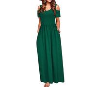 AMDOLE Swing Dress with Pockets Elegant Print Dress Long Cold Shoulder Dress Floral Maxi Women Summer Pocket Women's Dress Long Sundress Women Green