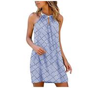 AMDOLE Tunic Dresses Diamond Neck Metal Dress Fashion Women's Print Casual Sleeveless Hanging Women's Dress Summer Dress Short Sky Blue