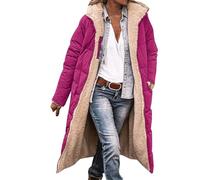 AMDOLE Winter Coats for Women UK Fleece Lined Warm Outerwear Ladies Padded Puffer Jackets Quilted Down Coat Full Zip Hooded Longline Raincoat Jacket Hot Pink-C M