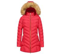 AMDOLE Winter Jackets for Women UK Mid-Lenght Down Puffer Coats Ladies Lightweight Waterproof Jackets with Fur Hood Plus Size Slim Trench Coat Long Sleeve Warm Outwear Outdoor Hiking Coat Red 3XL