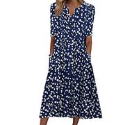 AMDOLE Woman's Casual Dresses Summer Casual for Women Button Up Short Sleeve Floral Print Dress Party Flowy Midi Dress Pregnancy Dresses for Women