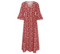 AMDOLE Women Casual Dresses with Pockets Ladies Dress Bohemian Casual Print V Neck High Waist Maxi Dress Dress for Women Red