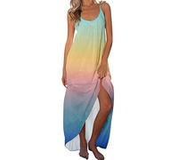 AMDOLE Women Maxi Dresses Summer Women Summer Casual Sexy Scoop Neck Beach Maxi Dress Color Gradient Print Dress Womens Dresses Plus Size Yellow