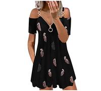 AMDOLE Women Party Dresses Strap Casual Zipper Back Open Sleeve Dress Fashion Sexy Women's Short V-Neck Women's Dress V Neck Loose Dresses for Women Black