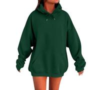AMDOLE Women Tops Oversized Hoodie Women Pullover Long Sleeve Sweatshirt Solid Color Casual Loose Hooded Jackets Thermal Fleece Jacket Women Plus Size With Pockets Ladies Tops Green-A Xxl